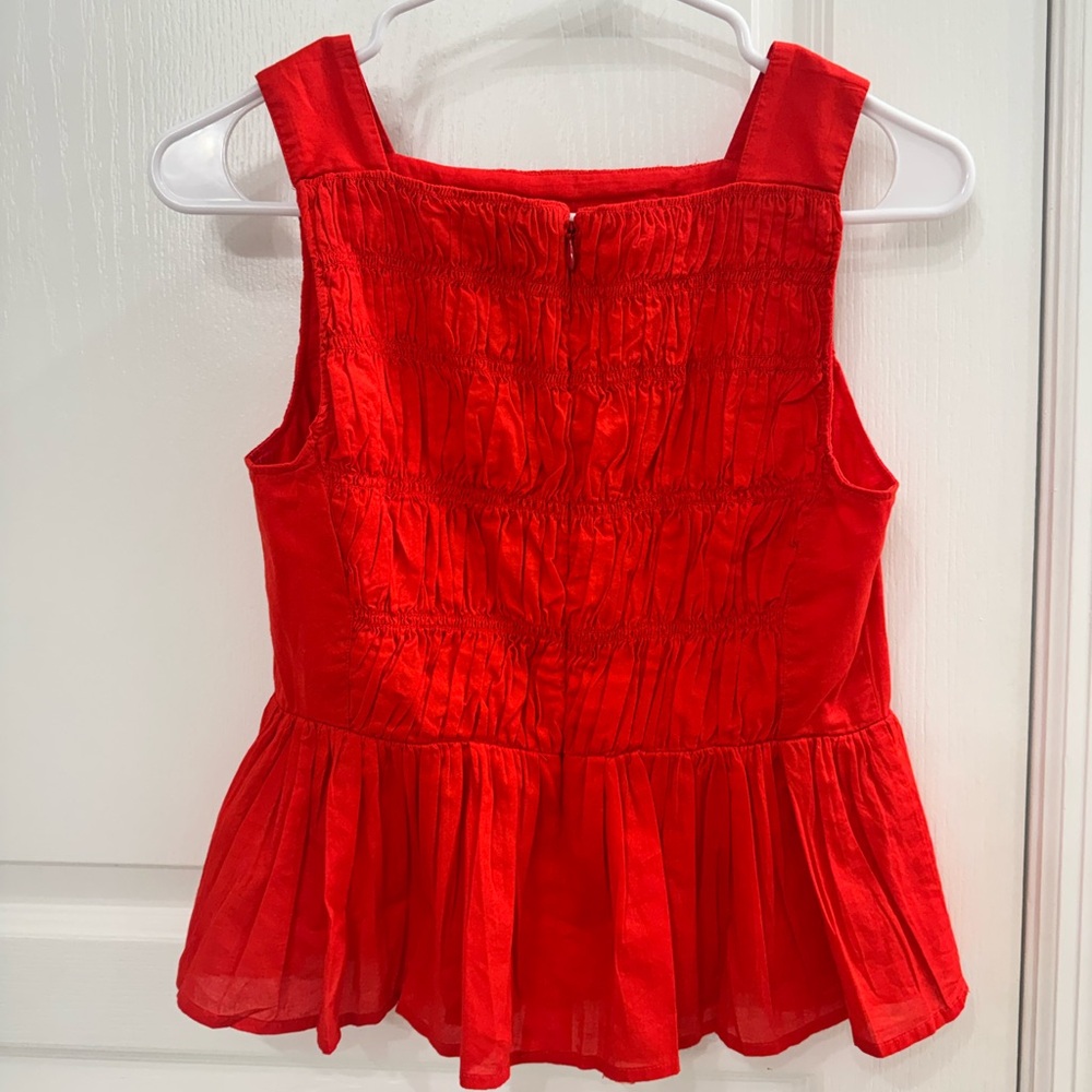 J. Crew Bright Red Smocked Sleeveless Top